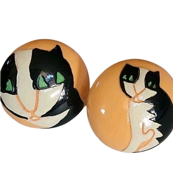 Marie-Christine PAVONE Puces D'Oreilles Chaton UNIQUE Handpainted Cat Earrings - Picture 2 of 7